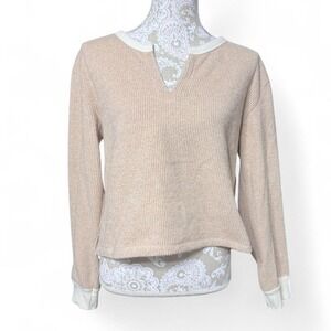 American Eagle Long Sleeve Loungewear V Neck Sweater Size Medium Waffle Knit